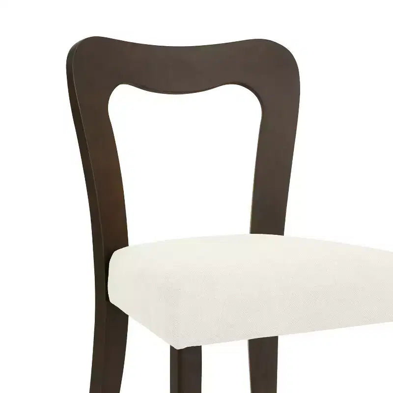 Christopher Knight Home Set of 2 Aaron Rubberwood Upholstered Dining Chairs with Curved Open Back Beige/Dark Brown
