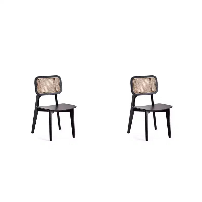 Set of 2 Versailles Square Dining Chairs Black/Natural - Manhattan Comfort: Ash Wood Frame, Rattan Detail, Ergonomic Seat