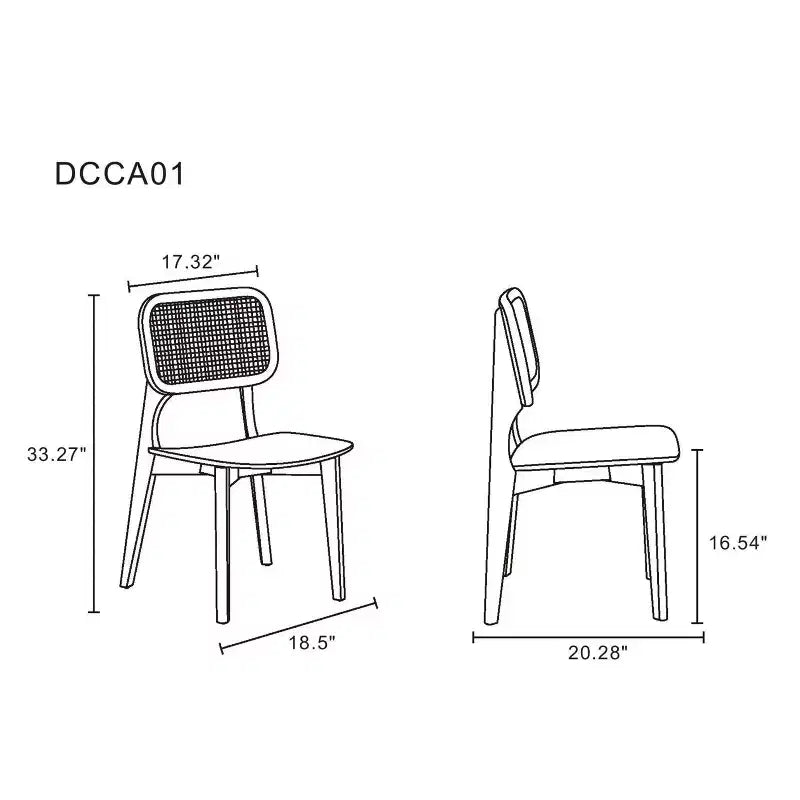 Set of 2 Versailles Square Dining Chairs Black/Natural - Manhattan Comfort: Ash Wood Frame, Rattan Detail, Ergonomic Seat