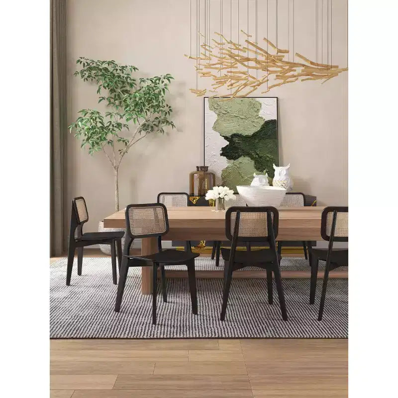Set of 2 Versailles Square Dining Chairs Black/Natural - Manhattan Comfort: Ash Wood Frame, Rattan Detail, Ergonomic Seat