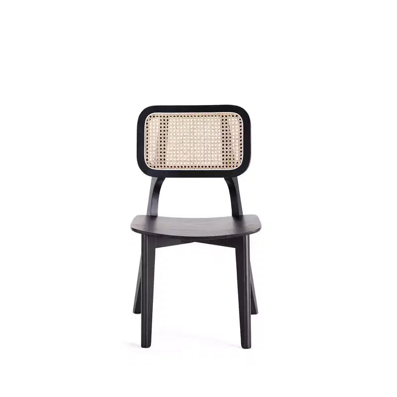 Set of 2 Versailles Square Dining Chairs Black/Natural - Manhattan Comfort: Ash Wood Frame, Rattan Detail, Ergonomic Seat