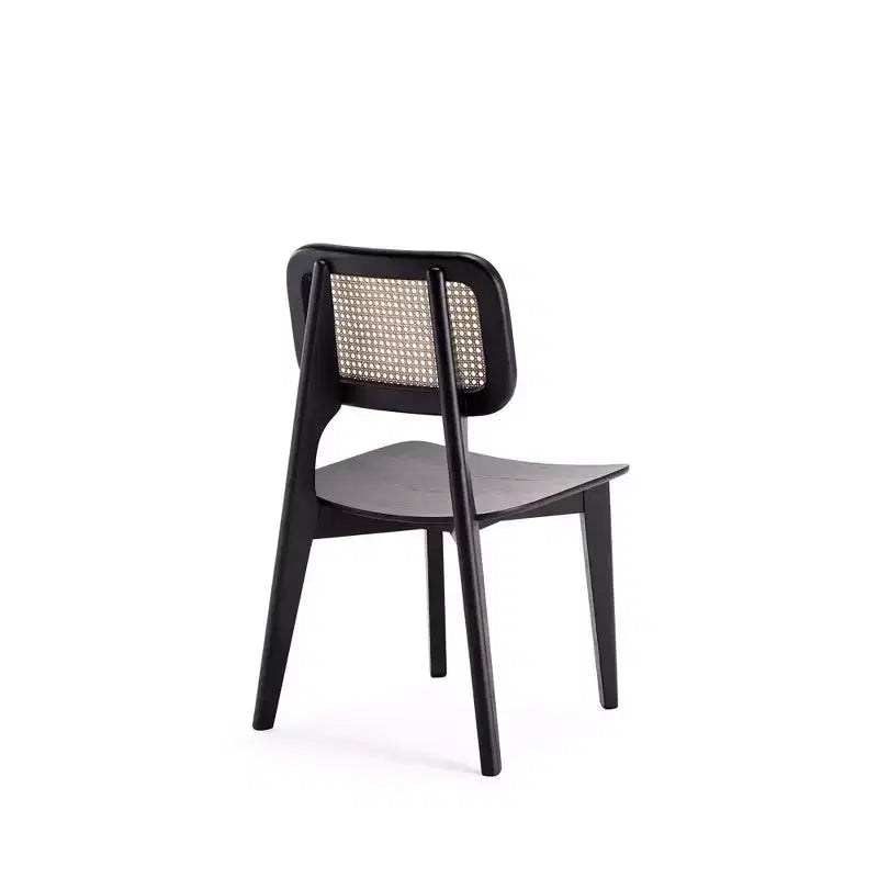 Set of 2 Versailles Square Dining Chairs Black/Natural - Manhattan Comfort: Ash Wood Frame, Rattan Detail, Ergonomic Seat