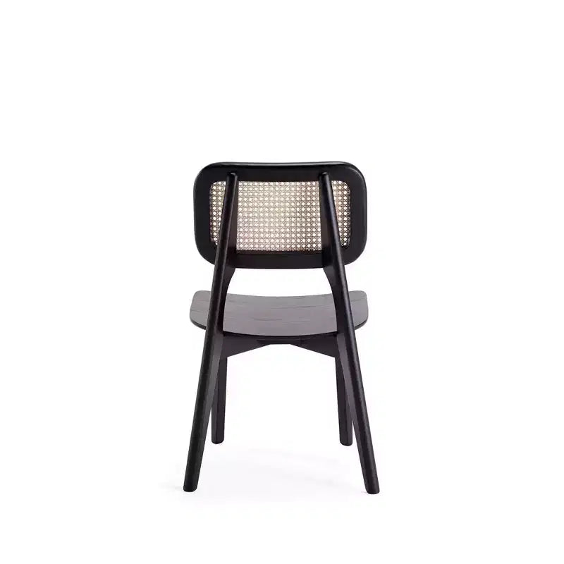 Set of 2 Versailles Square Dining Chairs Black/Natural - Manhattan Comfort: Ash Wood Frame, Rattan Detail, Ergonomic Seat