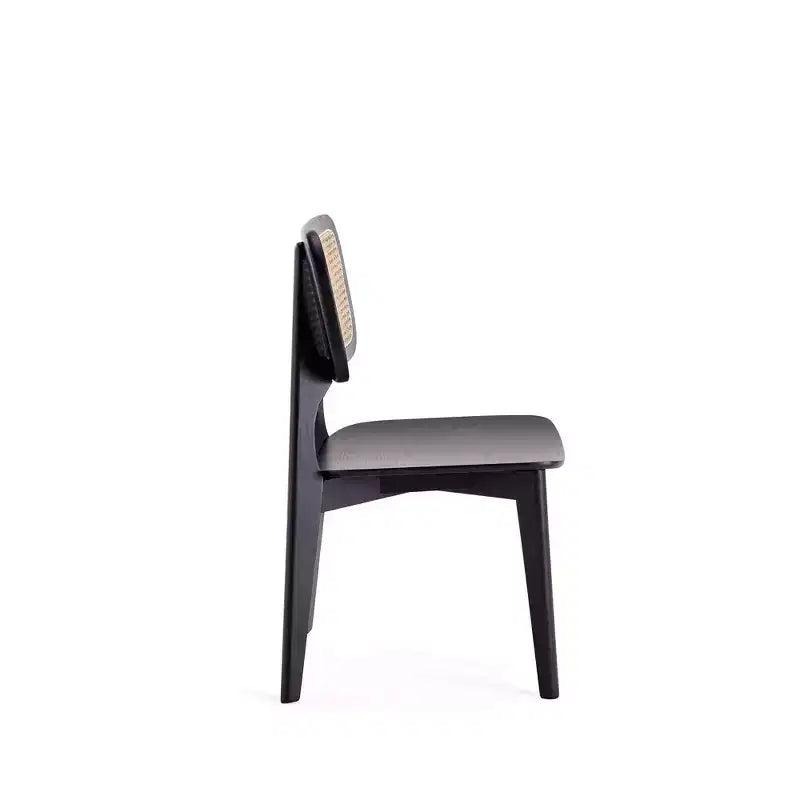 Set of 2 Versailles Square Dining Chairs Black/Natural - Manhattan Comfort: Ash Wood Frame, Rattan Detail, Ergonomic Seat