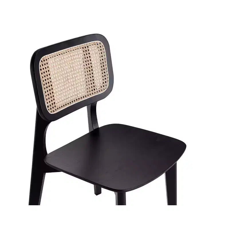 Set of 2 Versailles Square Dining Chairs Black/Natural - Manhattan Comfort: Ash Wood Frame, Rattan Detail, Ergonomic Seat