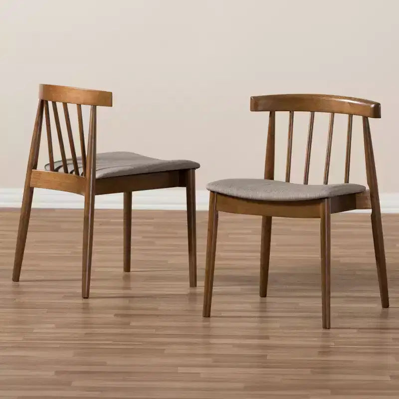 Set of 2 Wyatt Midcentury Modern Walnut Wood Dining Chairs Beige/Brown - Baxton Studio