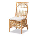 bali & pari Rose Fabric Upholstered and Rattan Dining Chair White/Natural: Cotton-Polyester Blend, Bohemian Style, No Assembly Required