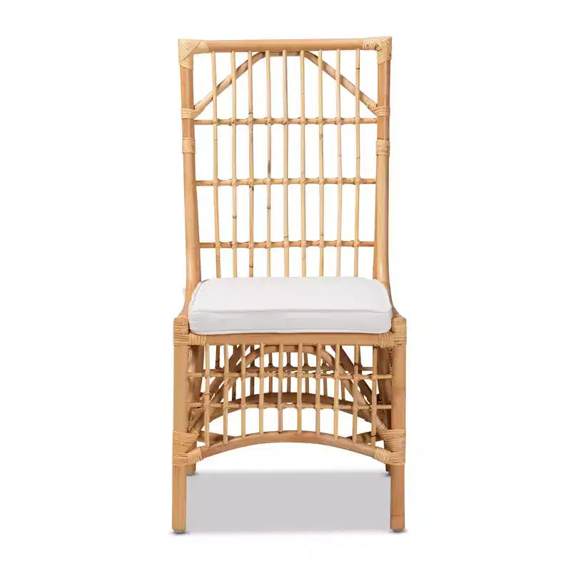 bali & pari Rose Fabric Upholstered and Rattan Dining Chair White/Natural: Cotton-Polyester Blend, Bohemian Style, No Assembly Required