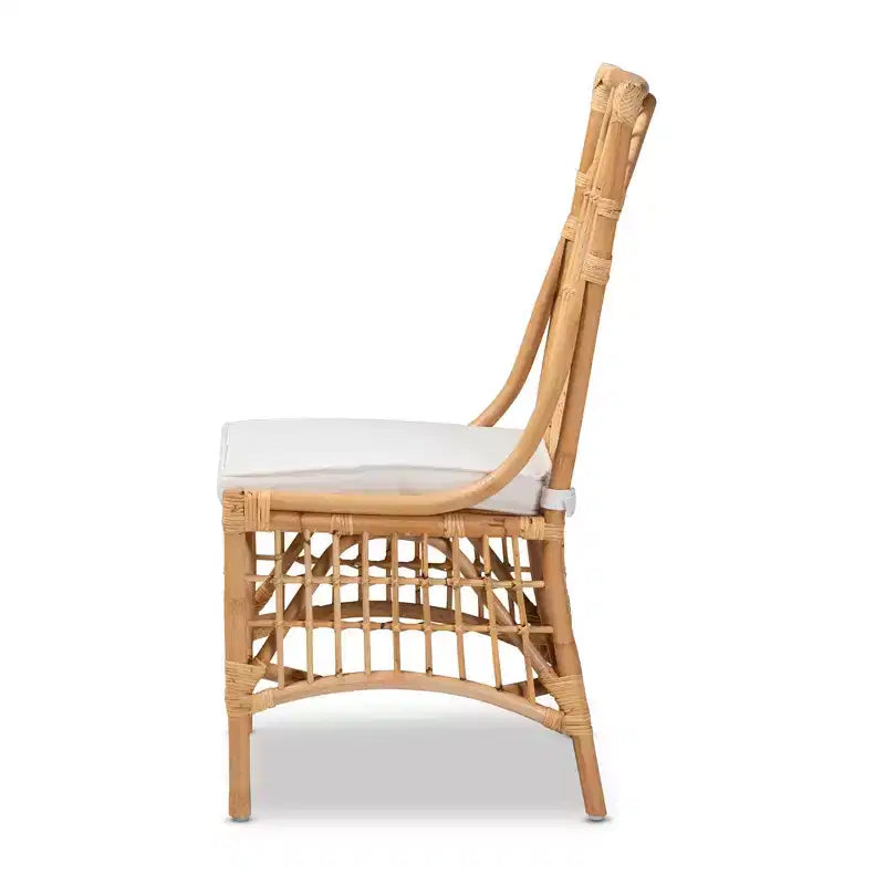 bali & pari Rose Fabric Upholstered and Rattan Dining Chair White/Natural: Cotton-Polyester Blend, Bohemian Style, No Assembly Required