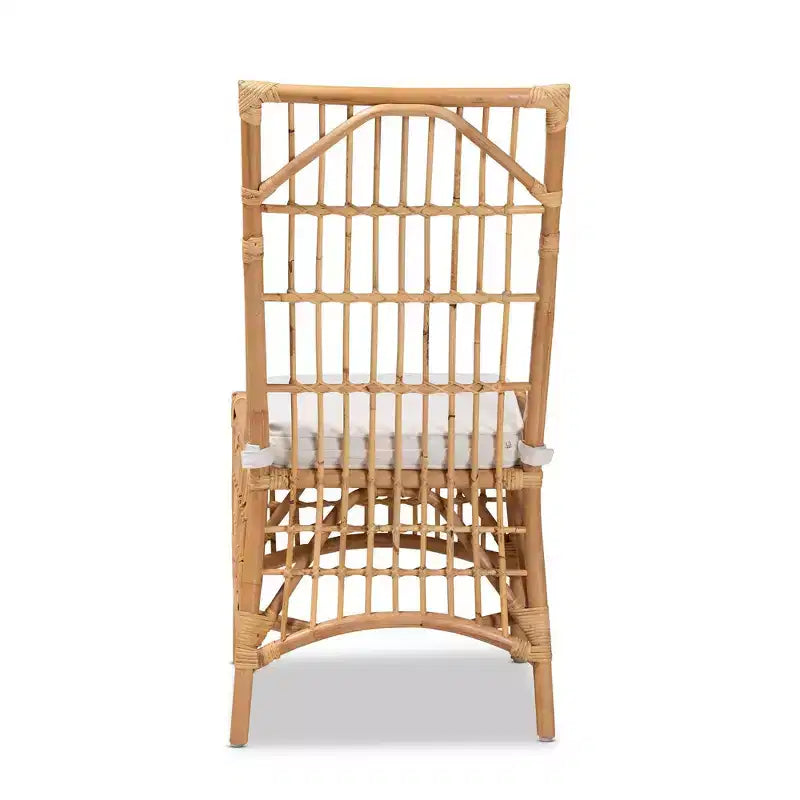 bali & pari Rose Fabric Upholstered and Rattan Dining Chair White/Natural: Cotton-Polyester Blend, Bohemian Style, No Assembly Required