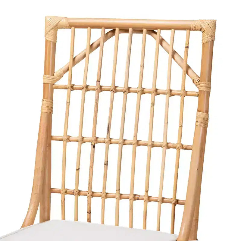 bali & pari Rose Fabric Upholstered and Rattan Dining Chair White/Natural: Cotton-Polyester Blend, Bohemian Style, No Assembly Required