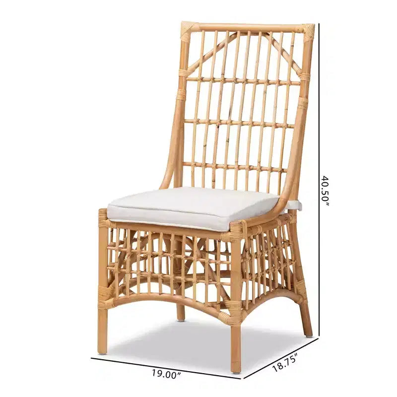 bali & pari Rose Fabric Upholstered and Rattan Dining Chair White/Natural: Cotton-Polyester Blend, Bohemian Style, No Assembly Required