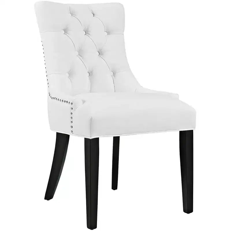 Set of 2 Regent Dining Side Chair Vinyl White - Modway: Tufted, Nailhead Trim, Padded, Wood Legs