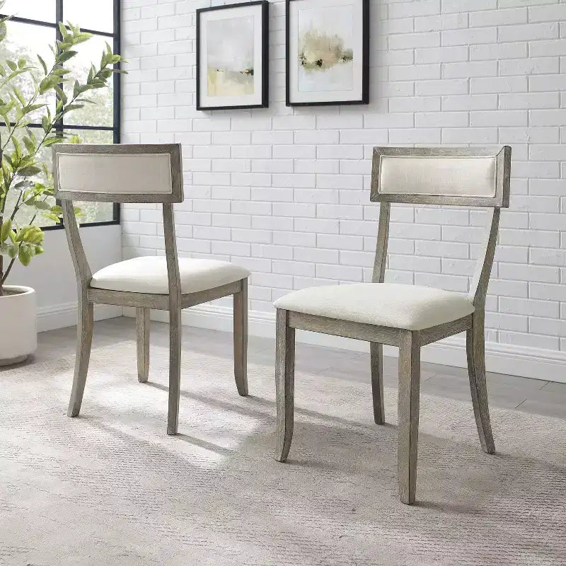 Crosley Set of 2 Alessia Dining Chairs Rustic Gray Wash: Upholstered, Rubberwood Legs, Foam Padded