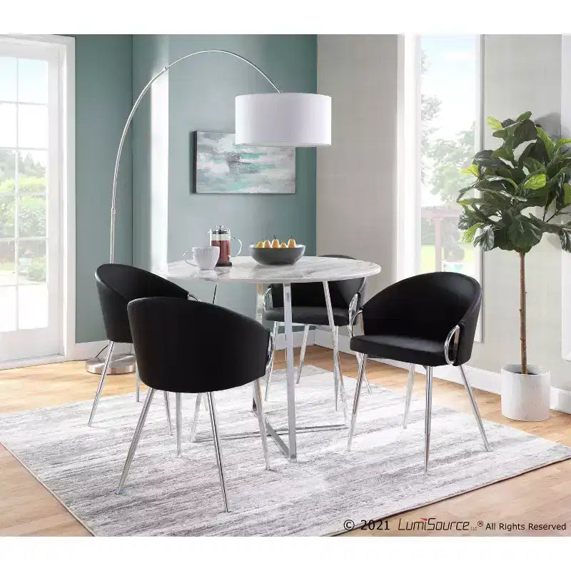 Set of 2 Claire Dining Chairs Chrome/Black - LumiSource: Upholstered Low Back, Foam Filled, Steel Frame