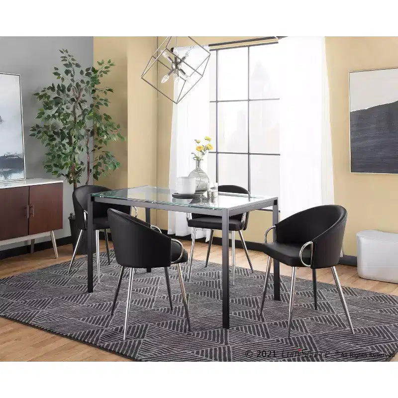 Set of 2 Claire Dining Chairs Chrome/Black - LumiSource: Upholstered Low Back, Foam Filled, Steel Frame