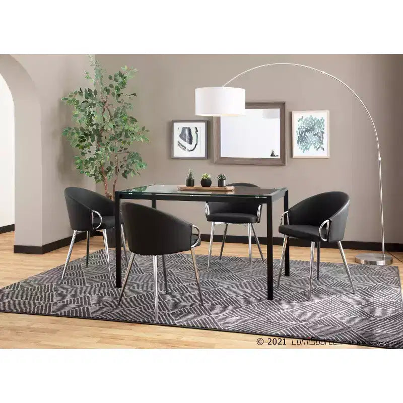 Set of 2 Claire Dining Chairs Chrome/Black - LumiSource: Upholstered Low Back, Foam Filled, Steel Frame