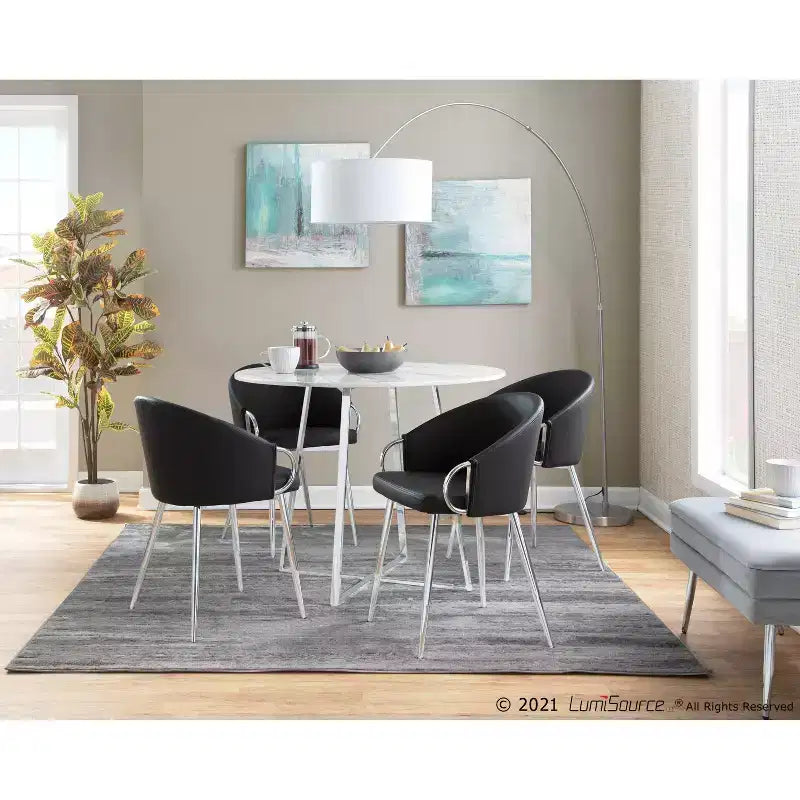 Set of 2 Claire Dining Chairs Chrome/Black - LumiSource: Upholstered Low Back, Foam Filled, Steel Frame