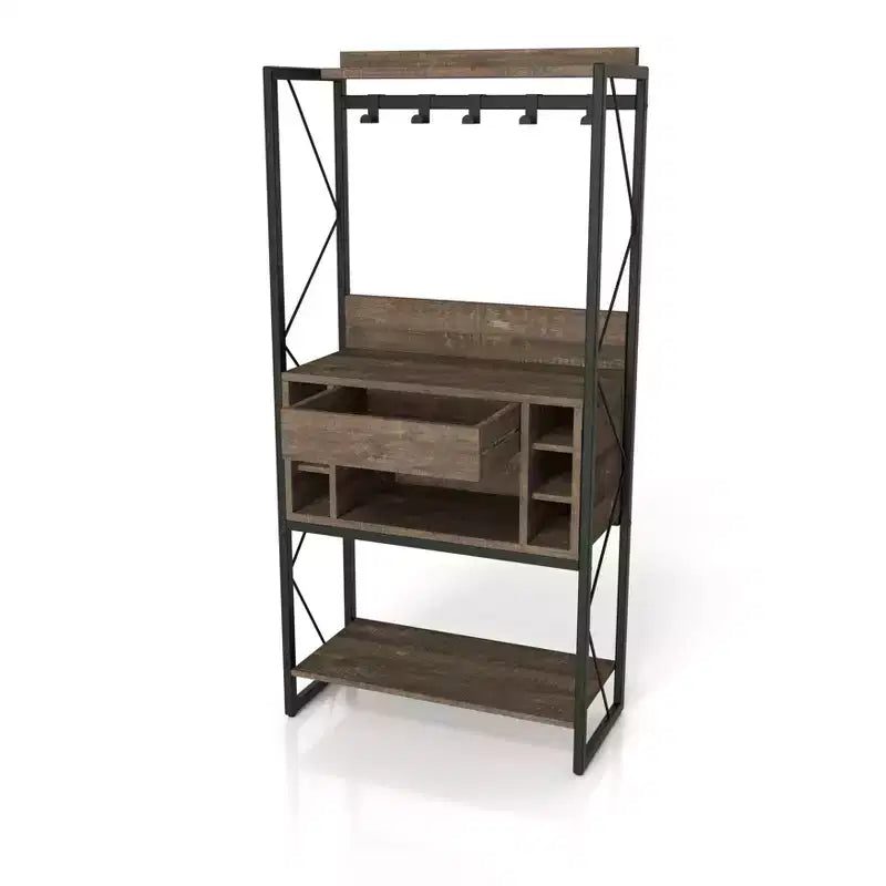 Orella Rustic Baker's Rack Reclaimed Oak - miBasics: Industrial Style, 3 Fixed Shelves, Metal Frame, 67"H