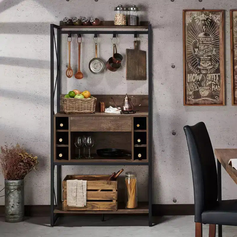 Orella Rustic Baker's Rack Reclaimed Oak - miBasics: Industrial Style, 3 Fixed Shelves, Metal Frame, 67"H