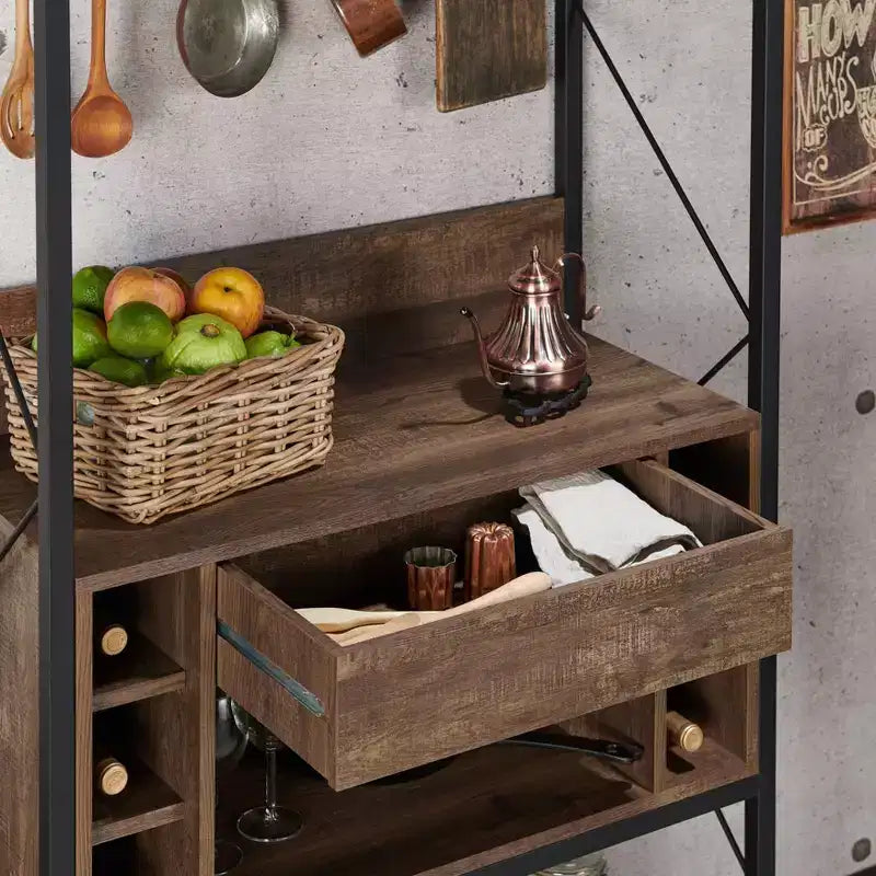 Orella Rustic Baker's Rack Reclaimed Oak - miBasics: Industrial Style, 3 Fixed Shelves, Metal Frame, 67"H