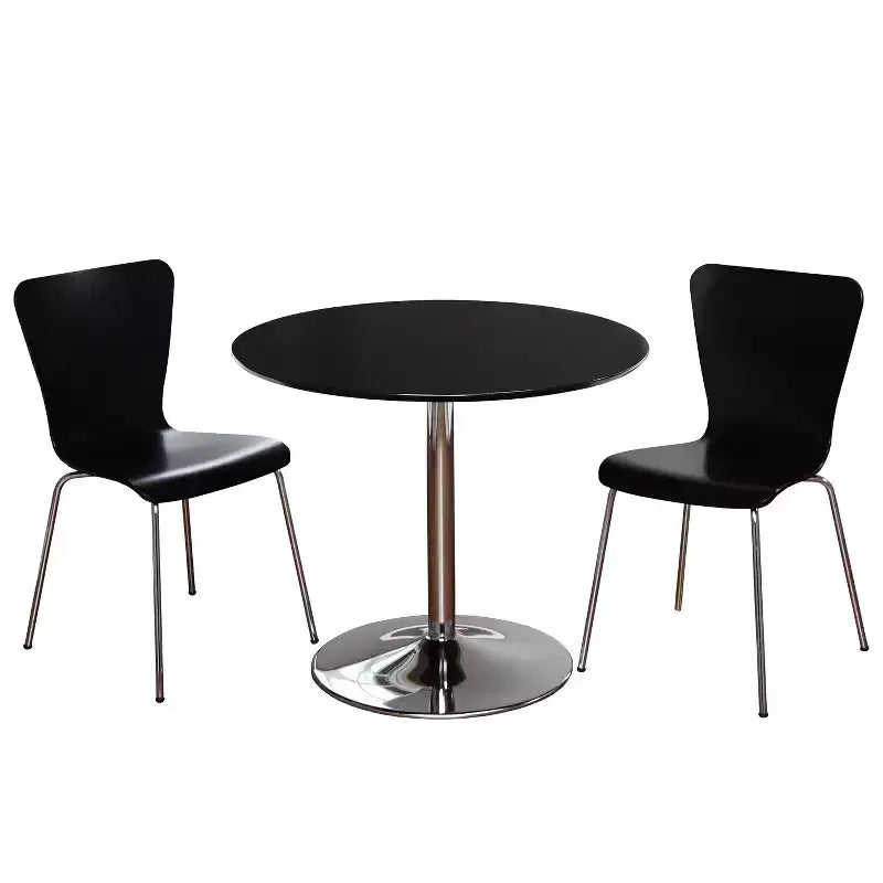 Buylateral 3pc Hillboro Modern Dining Set Black: Round Table, Metal Frame, 2 Armless Chairs