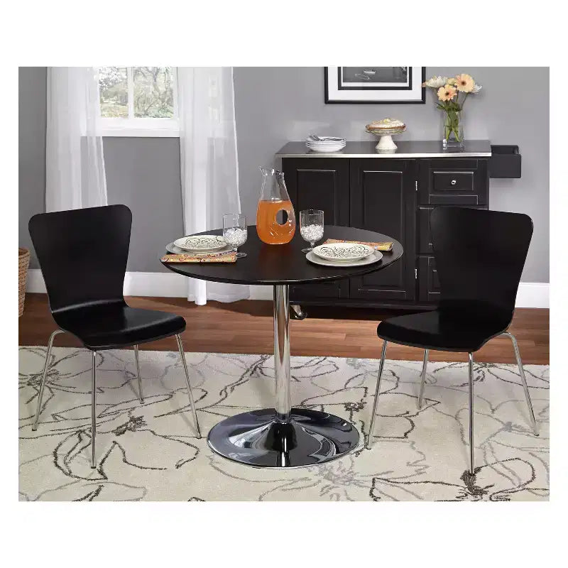 Buylateral 3pc Hillboro Modern Dining Set Black: Round Table, Metal Frame, 2 Armless Chairs