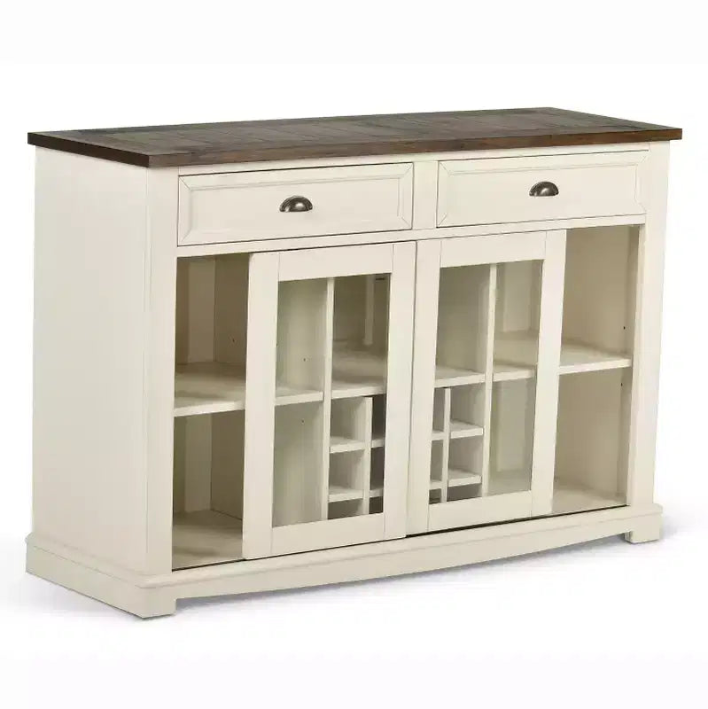 Steve Silver Co. Cayla Server Two-Toned: Farmhouse Style Credenza with Glass Doors, Stemware Racks
