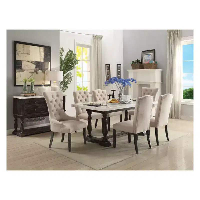 Gerardo Dining Table White Marble/Espresso Brown - Acme Furniture