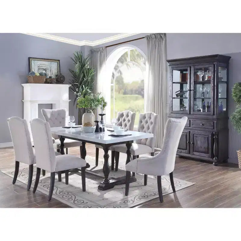Gerardo Dining Table White Marble/Espresso Brown - Acme Furniture