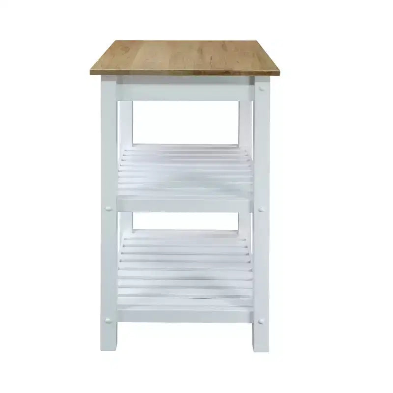 Sunrise Kitchen Island with Harvest Hardwood Top White/Natural - Flora Home: Sliding Drawer, Towel Rack, 2 Shelves