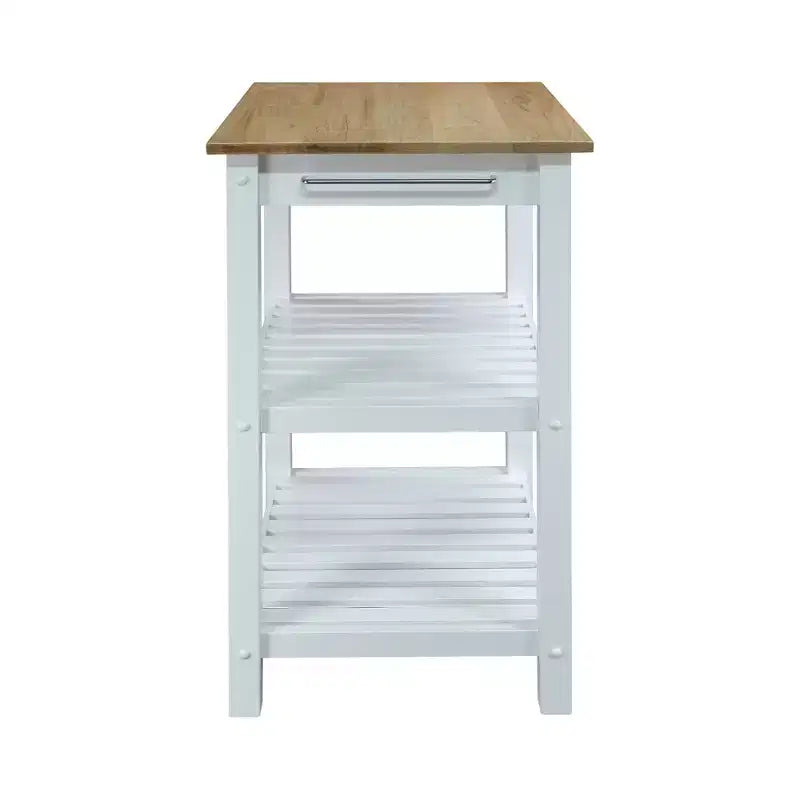 Sunrise Kitchen Island with Harvest Hardwood Top White/Natural - Flora Home: Sliding Drawer, Towel Rack, 2 Shelves