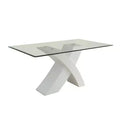 60" Pervis Dining Table White/Clear Glass - Acme Furniture: Modern 4-Seater, Criss Cross Wood Base, Non-Extension