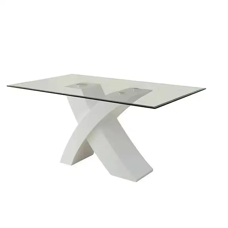 60" Pervis Dining Table White/Clear Glass - Acme Furniture: Modern 4-Seater, Criss Cross Wood Base, Non-Extension