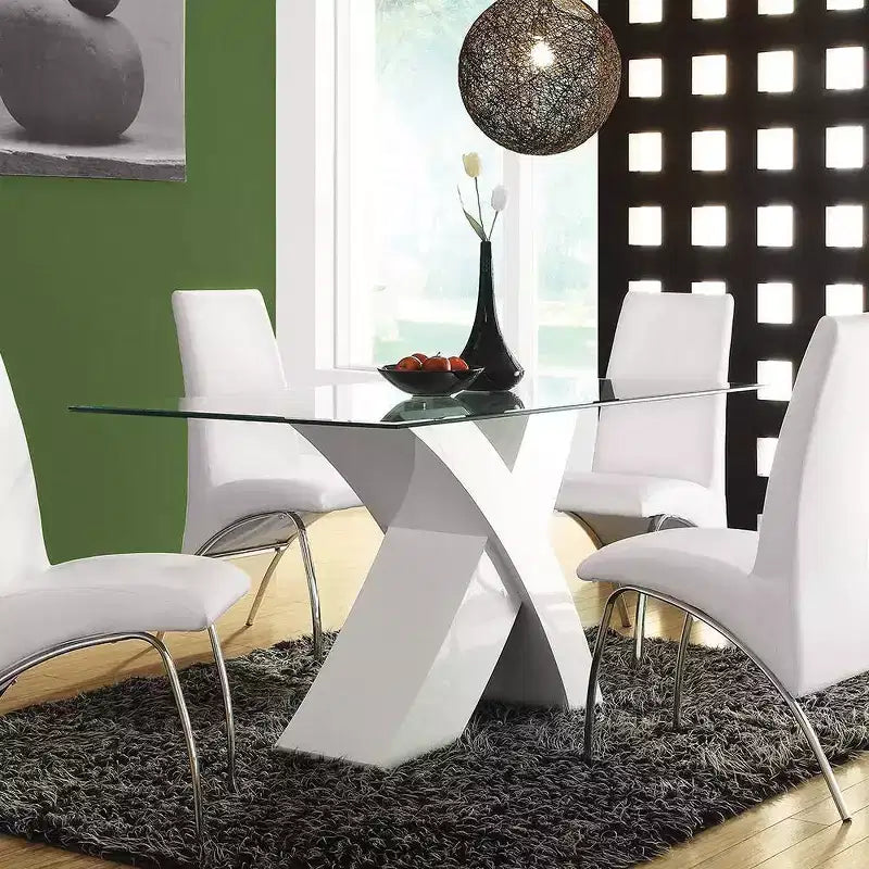 60" Pervis Dining Table White/Clear Glass - Acme Furniture: Modern 4-Seater, Criss Cross Wood Base, Non-Extension