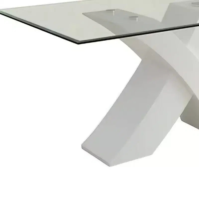 60" Pervis Dining Table White/Clear Glass - Acme Furniture: Modern 4-Seater, Criss Cross Wood Base, Non-Extension