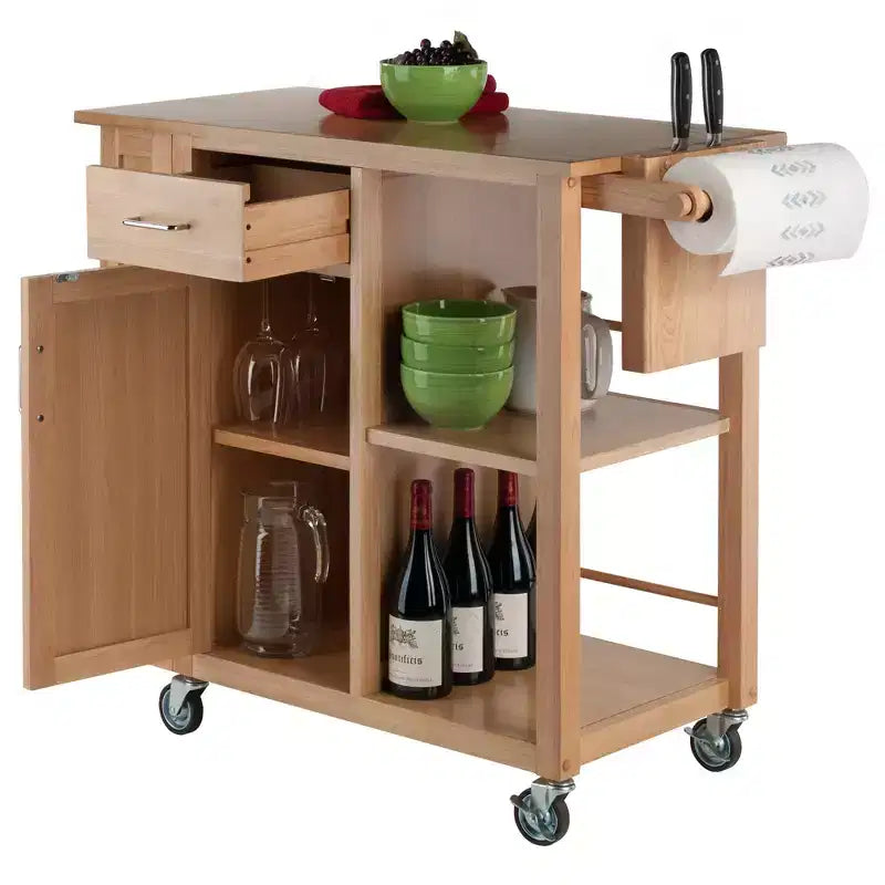 Douglas Kitchen Cart Natural - Winsome: Mobile Island with Storage & Towel Holder