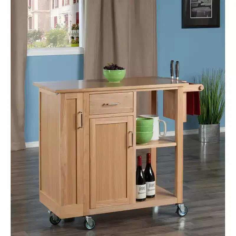 Douglas Kitchen Cart Natural - Winsome: Mobile Island with Storage & Towel Holder