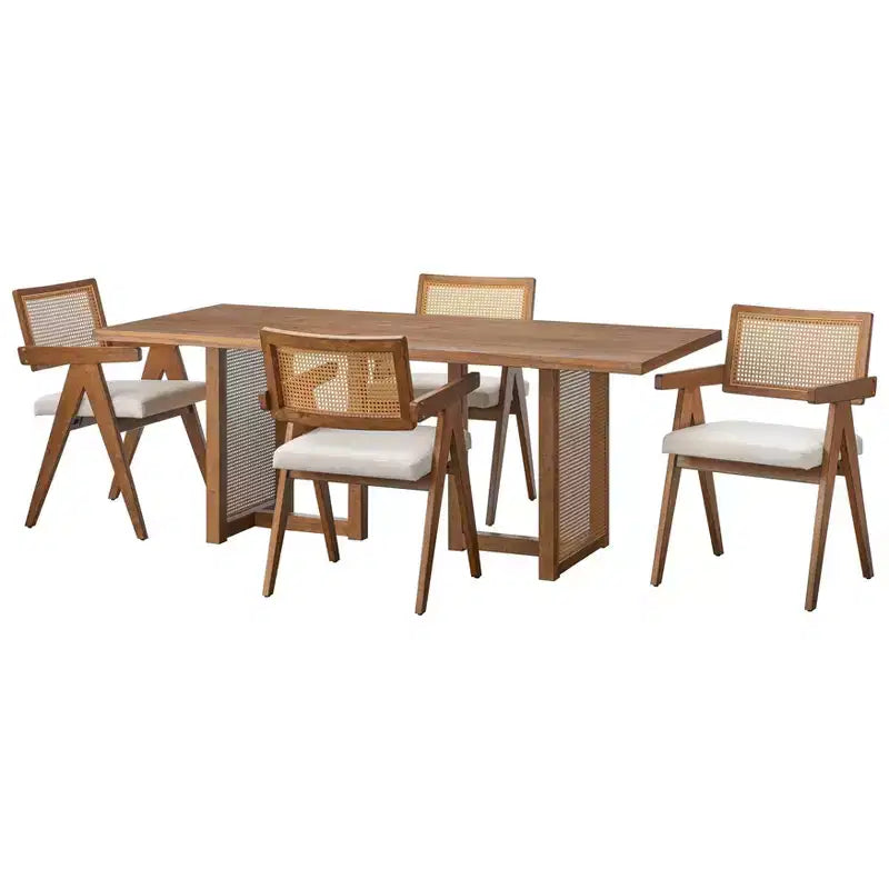 Lifestorey 5pcs Felicity Modern Dining Set Colonial Oak/Beige