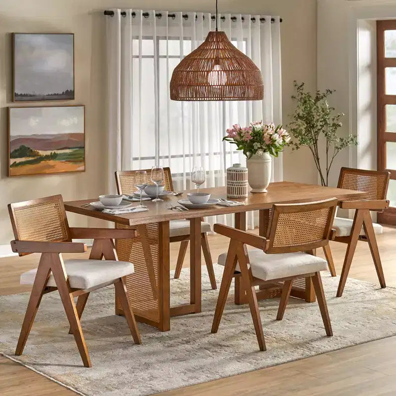 Lifestorey 5pcs Felicity Modern Dining Set Colonial Oak/Beige