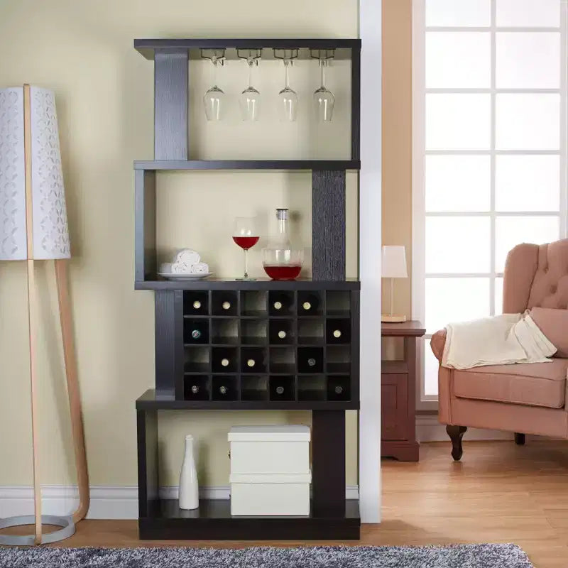 Robin Contemporary 4 Tier Wine Stand Cappuccino - miBasics: Holds 24 Bottles, Stemware Storage