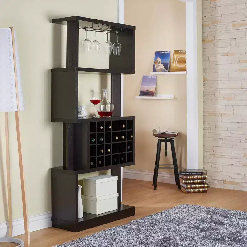 Robin Contemporary 4 Tier Wine Stand Cappuccino - miBasics: Holds 24 Bottles, Stemware Storage