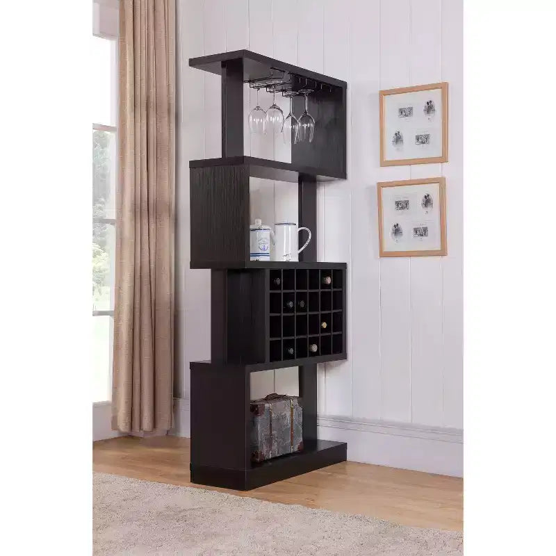 Robin Contemporary 4 Tier Wine Stand Cappuccino - miBasics: Holds 24 Bottles, Stemware Storage