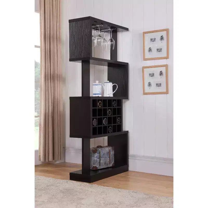 Robin Contemporary 4 Tier Wine Stand Cappuccino - miBasics: Holds 24 Bottles, Stemware Storage