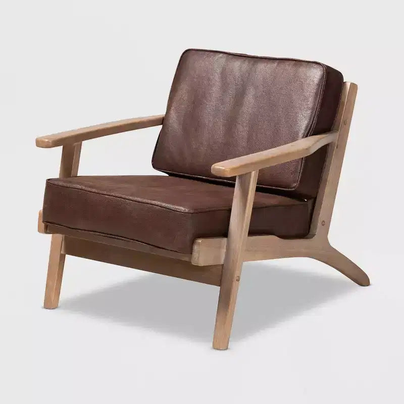 Sigrid Faux Leather Upholstered Wood Armchair: Mid-Century Design, Baxton Studio - Comfort Foam Padding