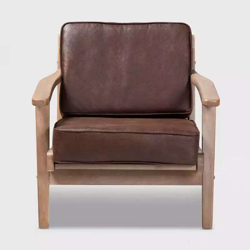 Fauteuil en bois rembourré en similicuir : Rembourrage en mousse confortable au design Mid-Century
