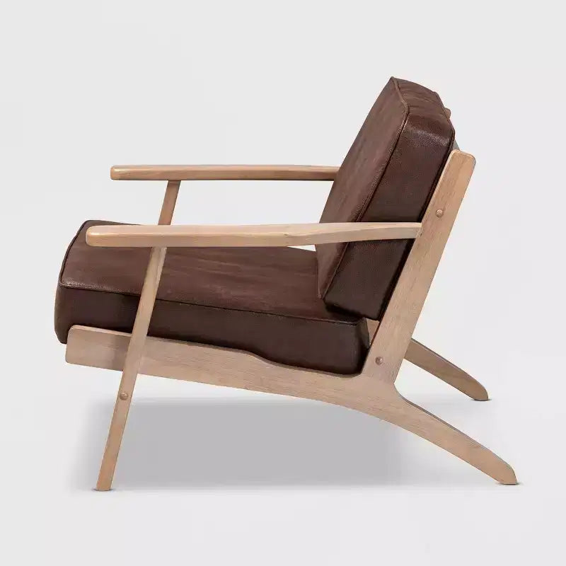 Fauteuil en bois rembourré en similicuir : Rembourrage en mousse confortable au design Mid-Century