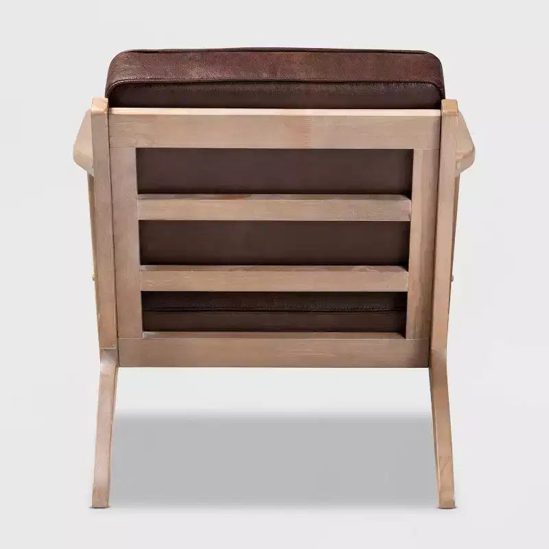 Fauteuil en bois rembourré en similicuir : Rembourrage en mousse confortable au design Mid-Century