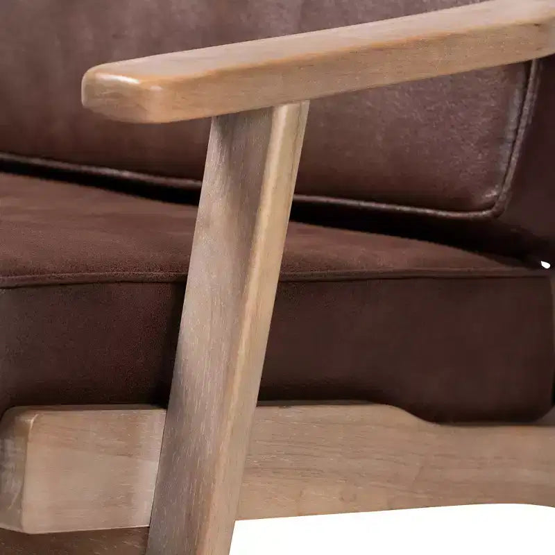 Fauteuil en bois rembourré en similicuir : Rembourrage en mousse confortable au design Mid-Century