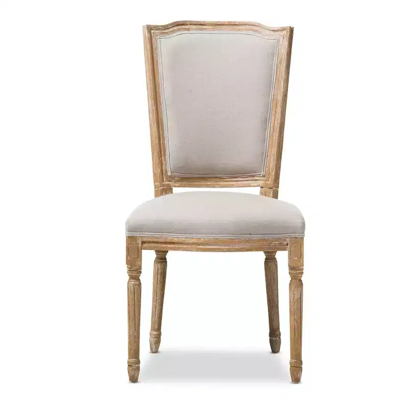Cadencia French Vintage Cottage Weathered Oak & Beige Linen Chair - Baxton Studio: No Assembly, Solid Hardwood